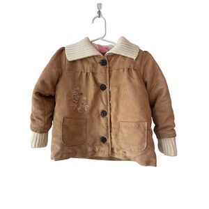 Nanette Girl Girl's Size 5 Vintage Coat Brown White Knit Velvet Button Front